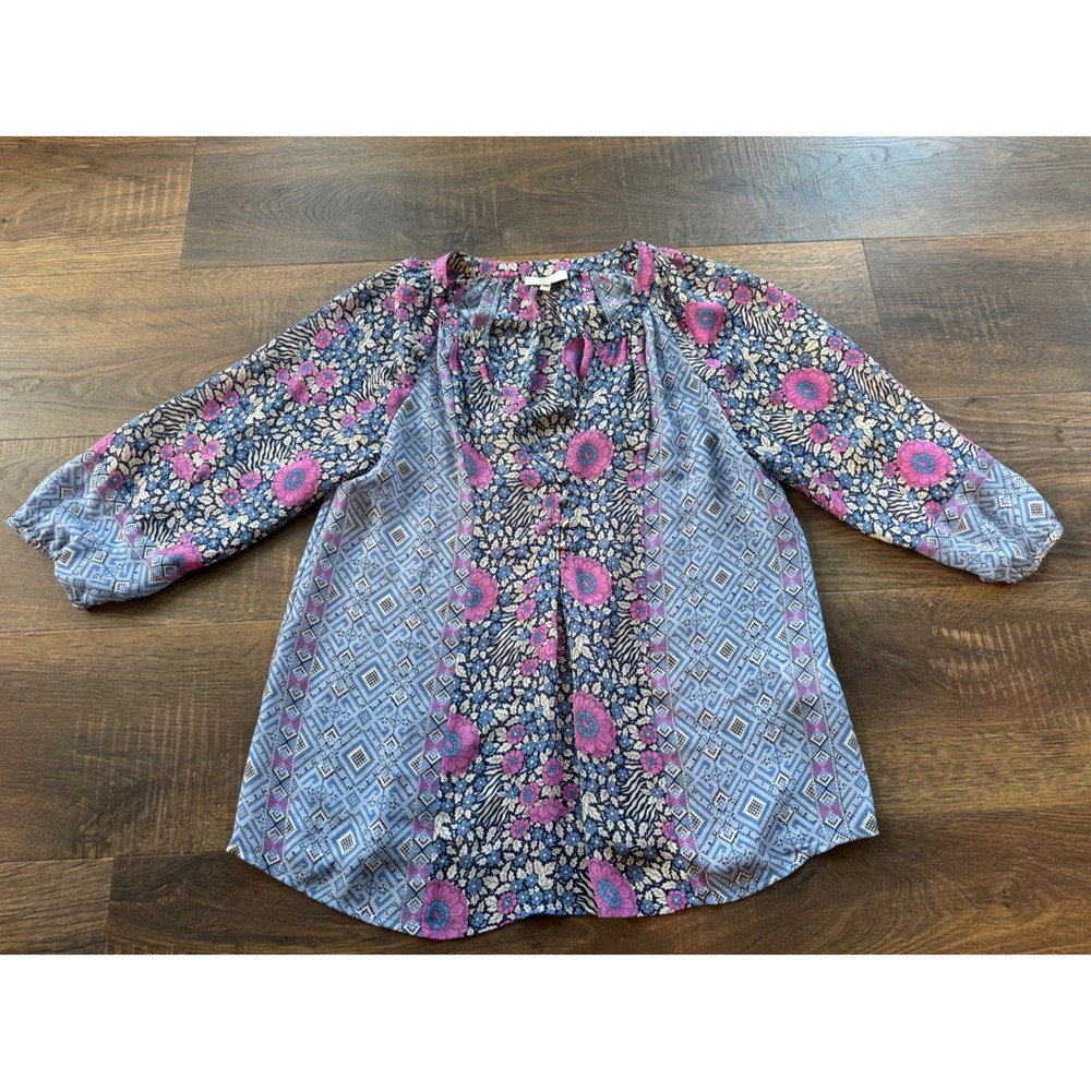JOIE Gloria V-Neck 100% Silk Mixed Print‎ Lightweight Blouse Size XXS